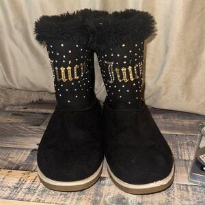 Kids Juicy Couture Black and Gold Winter Boots